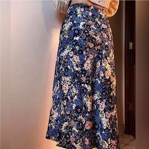 LOFT Floral Midi Skirt Womens XXSP multicolor